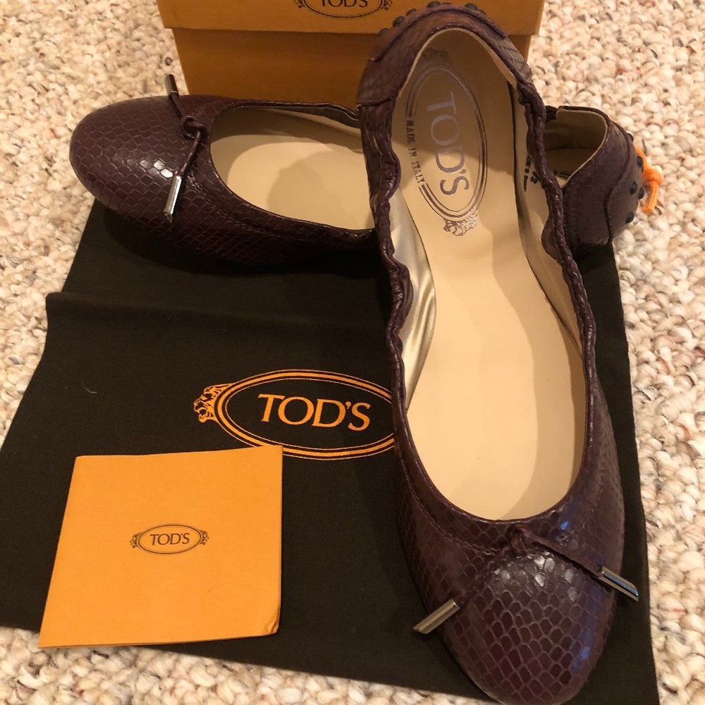 Tod's Python Embossed Leather Ladies Ballet Flat Size 8.5 - Picture 15 of 16